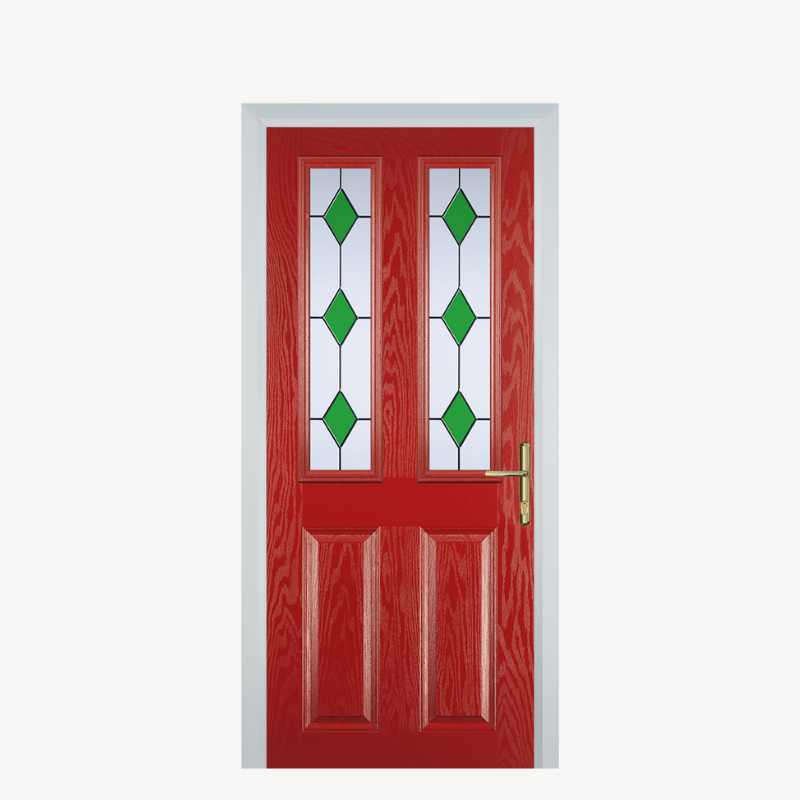 Door C 2 Panel 2 Square Red 3 Drop Diamond Green image 0