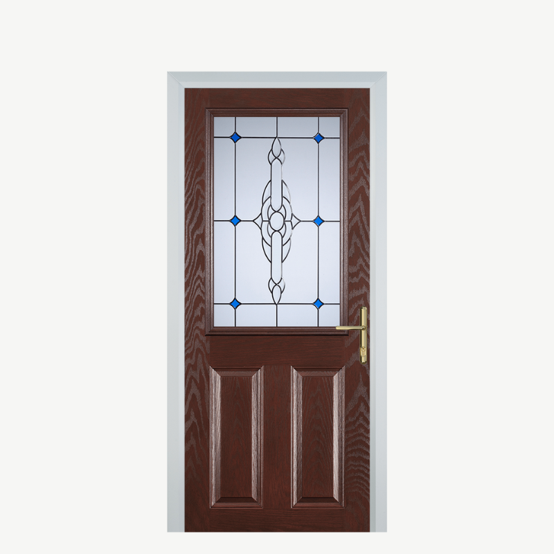 Door F 2 Panel 1 Square Dark Wood Crystal Bohemia Blue image 0