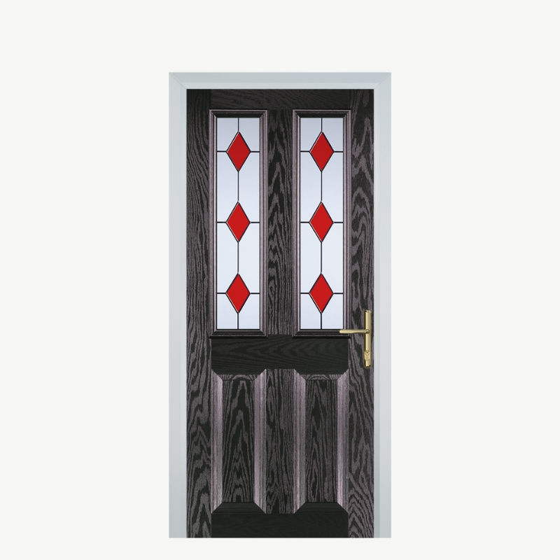 Door C 2 Panel 2 Square Black Brown 3 Drop Diamond Red image 0