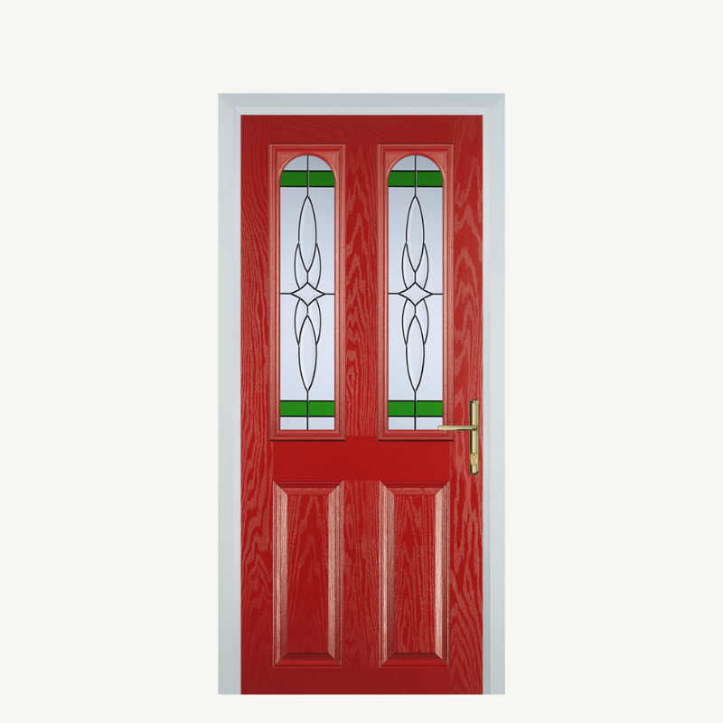 Door A 2 Panel 2 Arch Red Crystal Harmony Green image 0