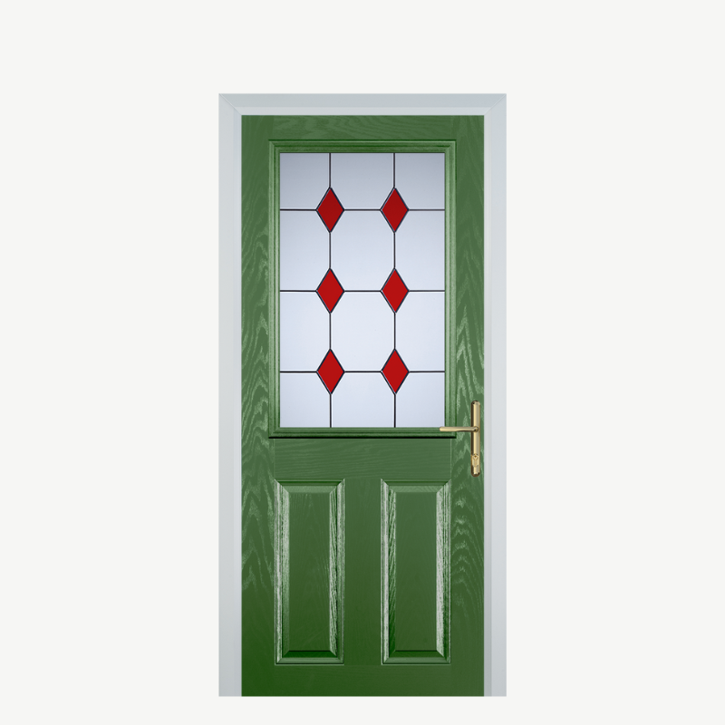 Door F 2 Panel 1 Square Fern Green 3 Drop Diamond Red image 0