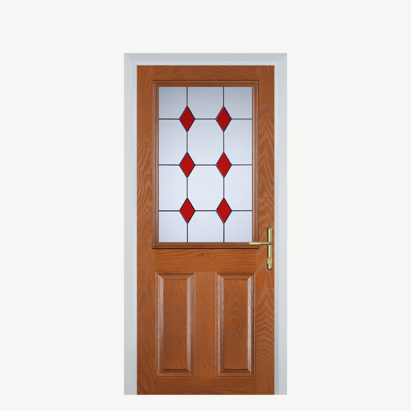 Door F 2 Panel 1 Square Oak 3 Drop Diamond Red image 0