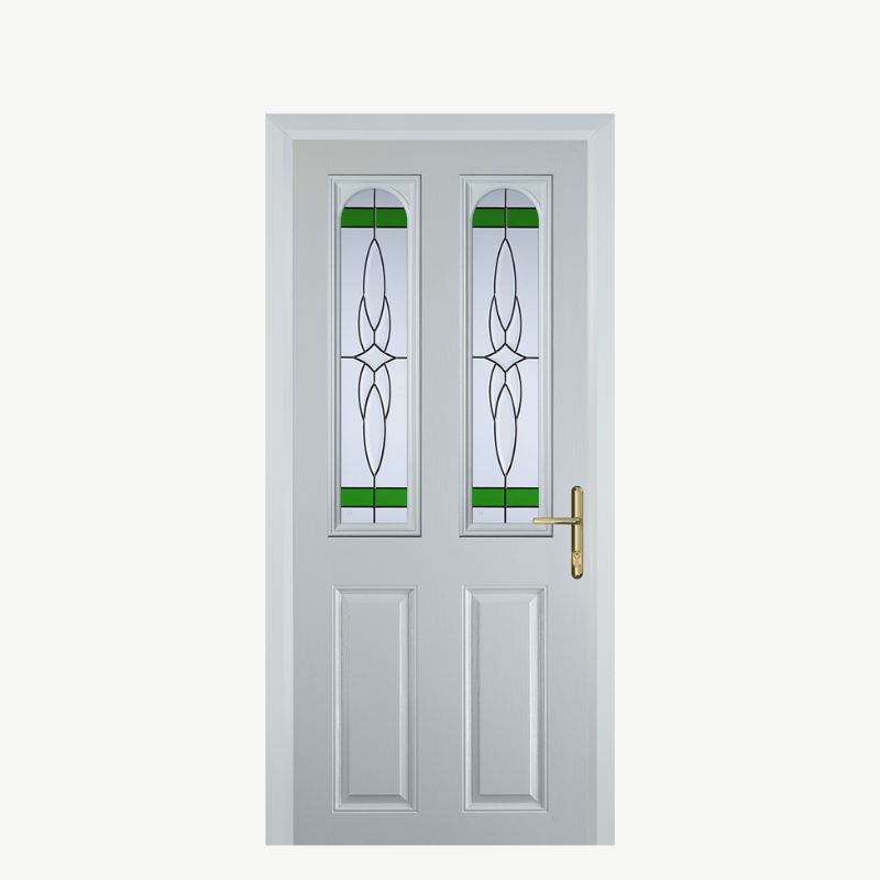 Door A 2 Panel 2 Arch White Crystal Harmony Green image 0