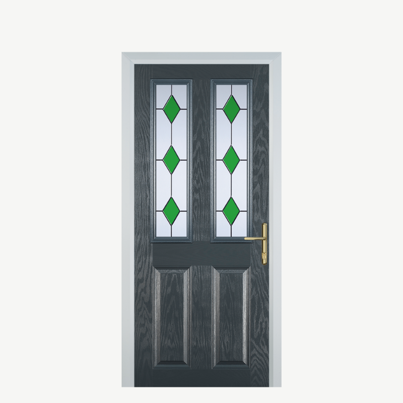 Door C 2 Panel 2 Square Grey 3 Drop Diamond Green image 0