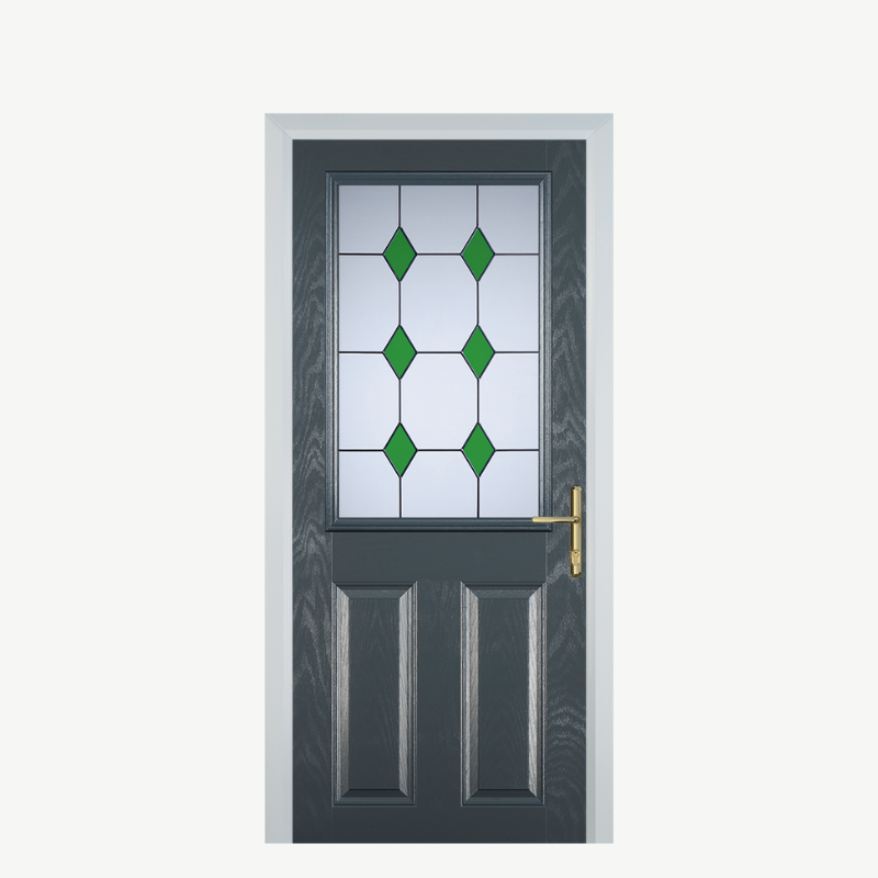 Door F 2 Panel 1 Square Grey 3 Drop Diamond Green image 0