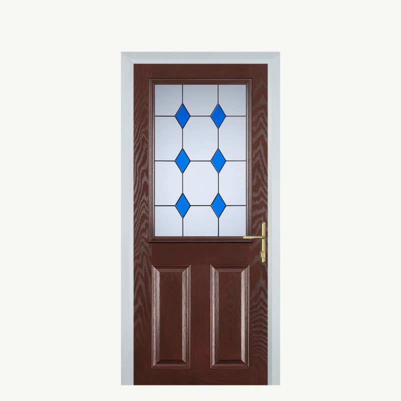 Door F 2 Panel 1 Square Dark Wood 3 Drop Diamond Blue image 0