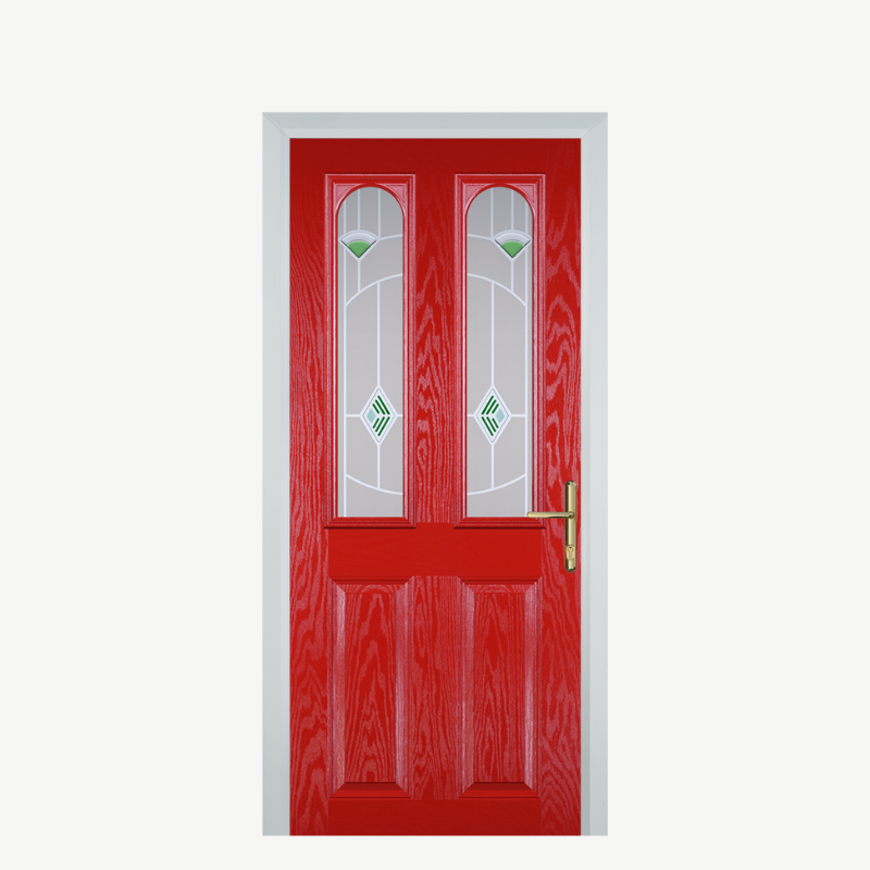 Door A 2 Panel 2 Arch Poppy Red (High Gloss) Murano Green image 0