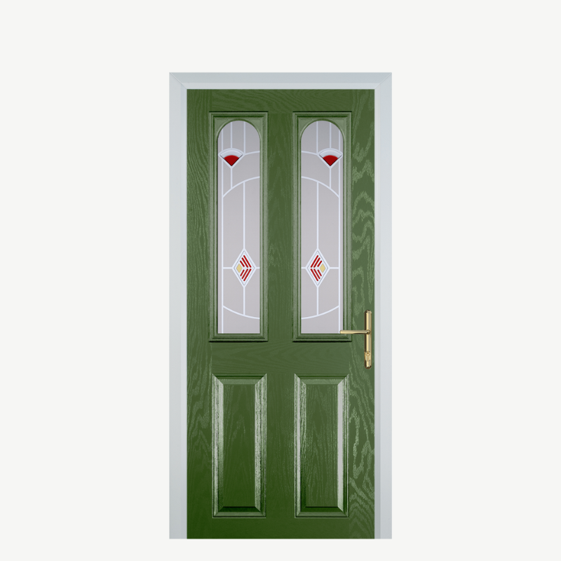 Door A 2 Panel 2 Arch Fern Green Murano Red image 0