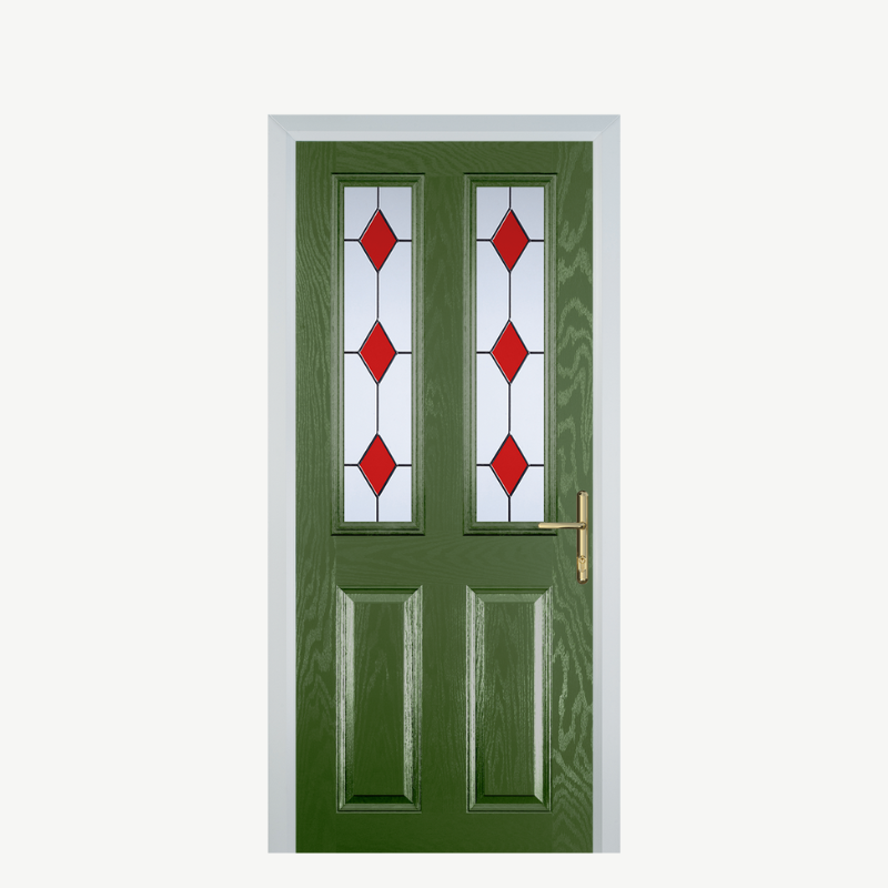Door C 2 Panel 2 Square Fern Green 3 Drop Diamond Red image 0