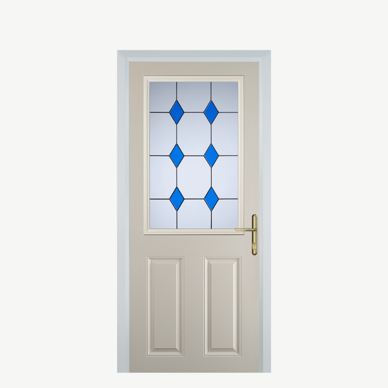 Door F 2 Panel 1 Square Cream 3 Drop Diamond Blue image 0