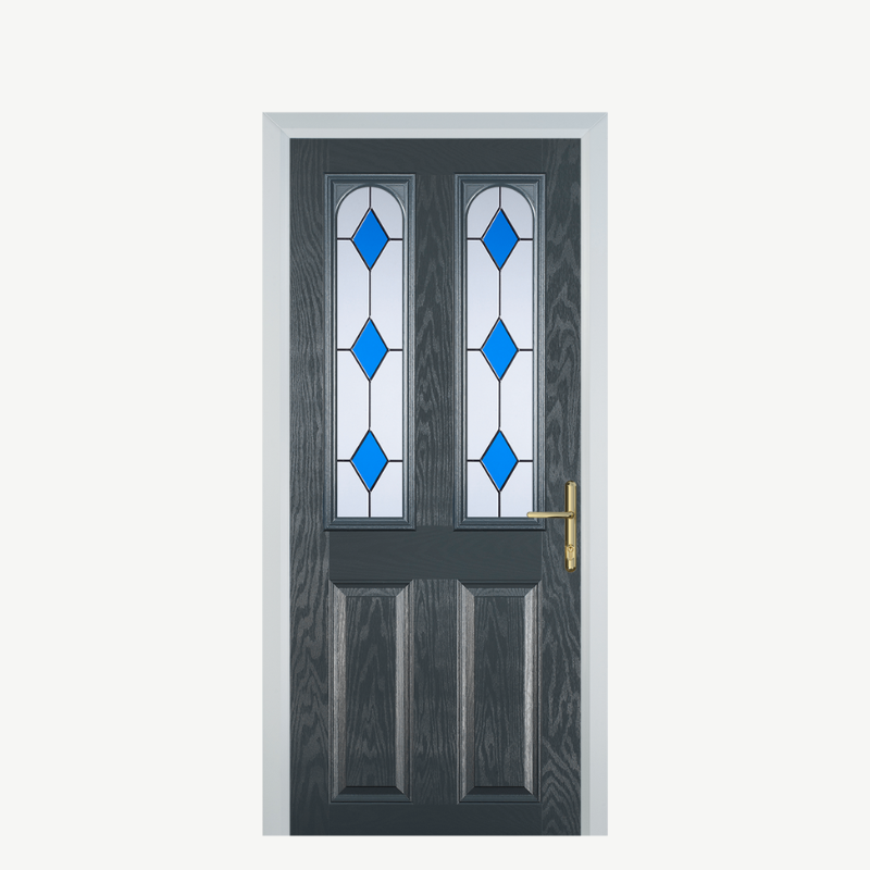 Door A 2 Panel 2 Arch Grey 3 Drop Diamond Blue image 0