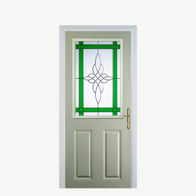 Door F 2 Panel 1 Square Pebble Grey Crystal Harmony Green image 0
