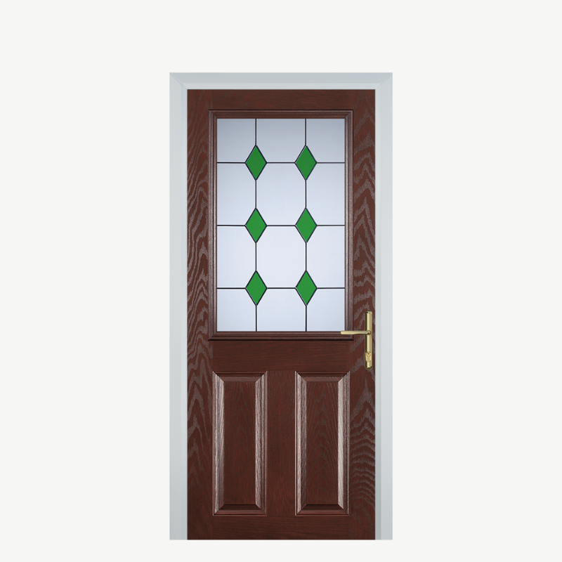Door F 2 Panel 1 Square Dark Wood 3 Drop Diamond Green image 0