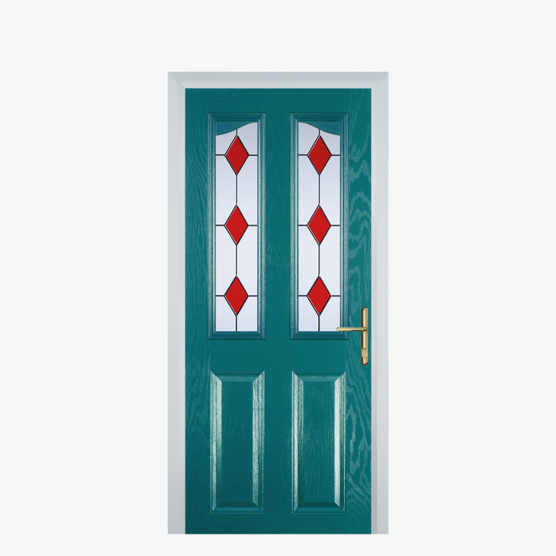 Door B 2 Panel 2 Angle Turquoise Blue 3 Drop Diamond Red image 0