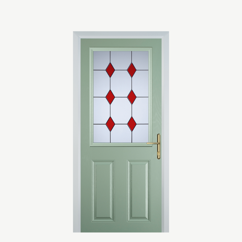 Door F 2 Panel 1 Square Chartwell Green 3 Drop Diamond Red image 0