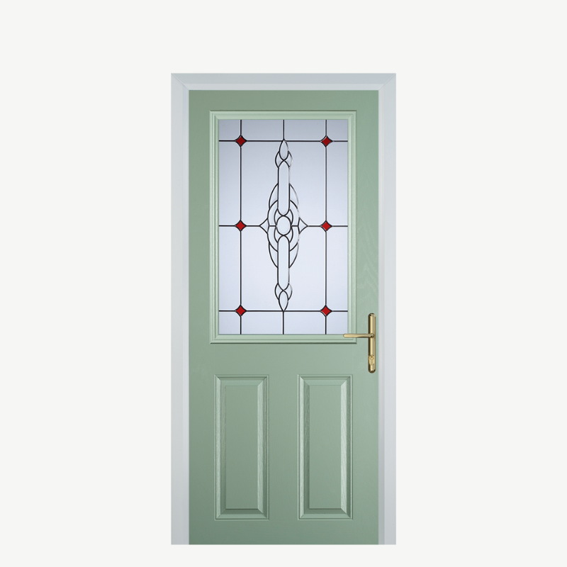 Door F 2 Panel 1 Square Chartwell Green Crystal Bohemia Red image 0