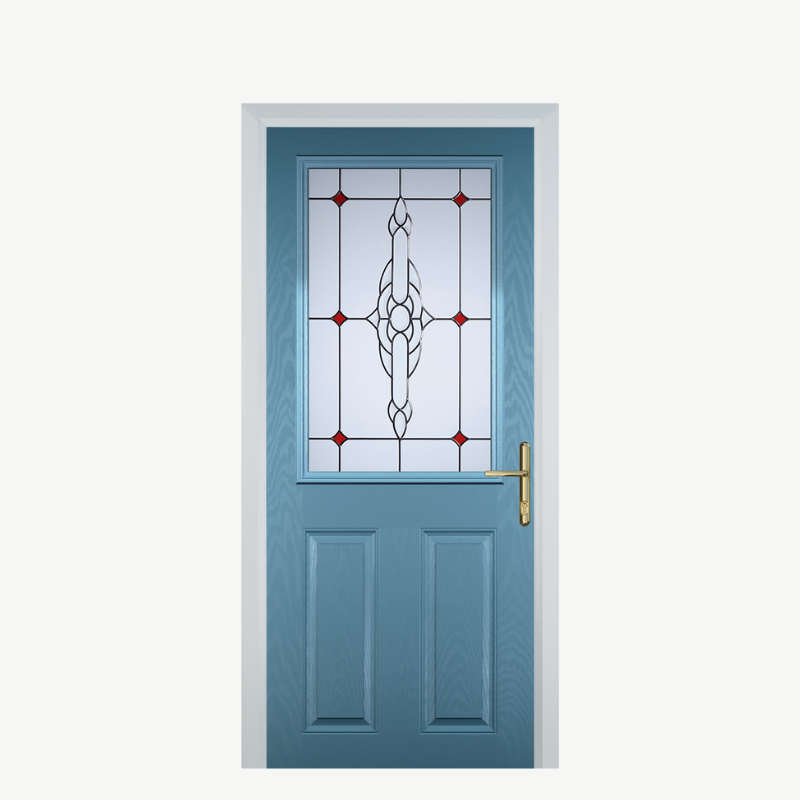 Door F 2 Panel 1 Square Pastel Blue Crystal Bohemia Red image 0